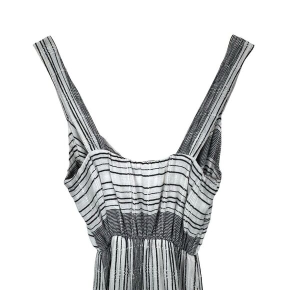 Slate & Willow Tiered Midi Dress Small Black White Stripe Tie Front Boho Cottage - Picture 8 of 15